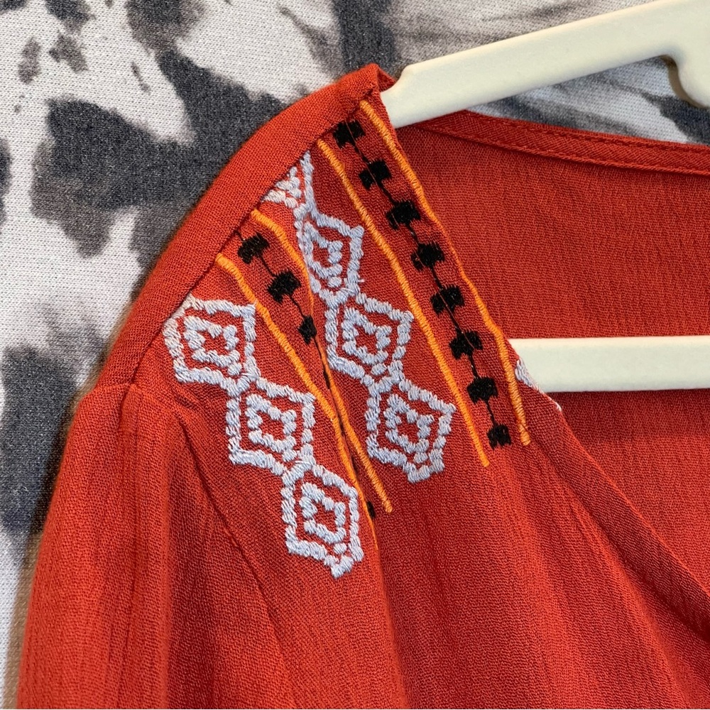 Panhandle Cropped Embroidered Blouse Aztec Geometric Print Size Medium - Picture 7 of 7